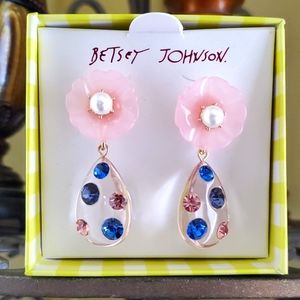 Betsey Johnson Pink Flower Drop Earrings